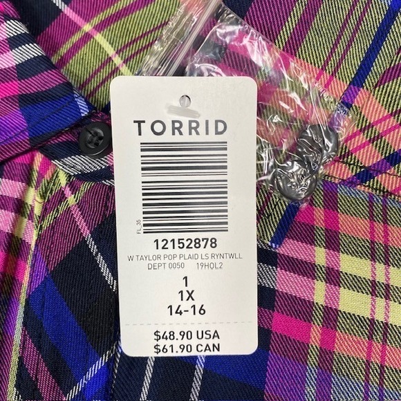 Torrid Women's 1X Plaid Pop Taylor Long Sleeve Button Down Shirt Top‎ - Picture 2 of 9